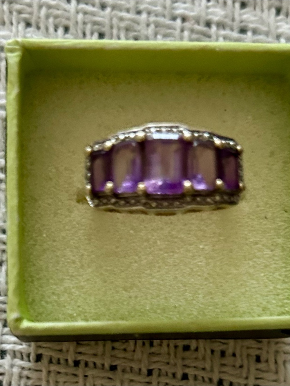 Beautiful Amethyst Gemstone Five-Stone Ring; 14K Gold Over Silver Band